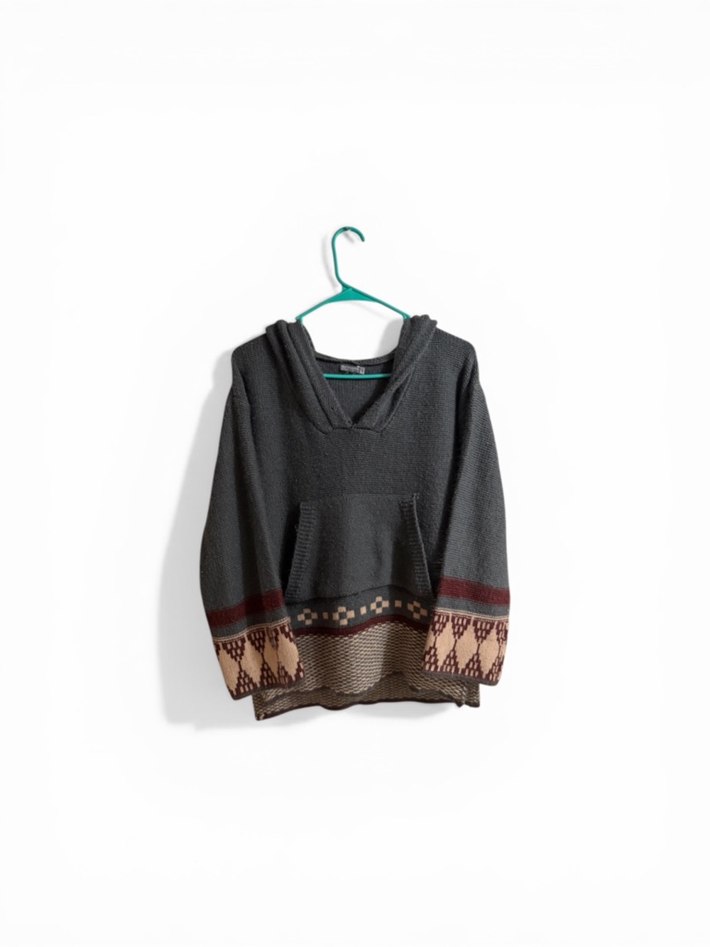 Source Unknown Dark Gray Teddy Jacket with Brown and Burgundy Trim